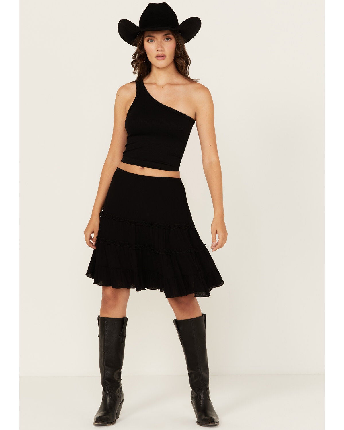 Wild Moss Women's Ruffle Mini Skirt, Black, hi-res