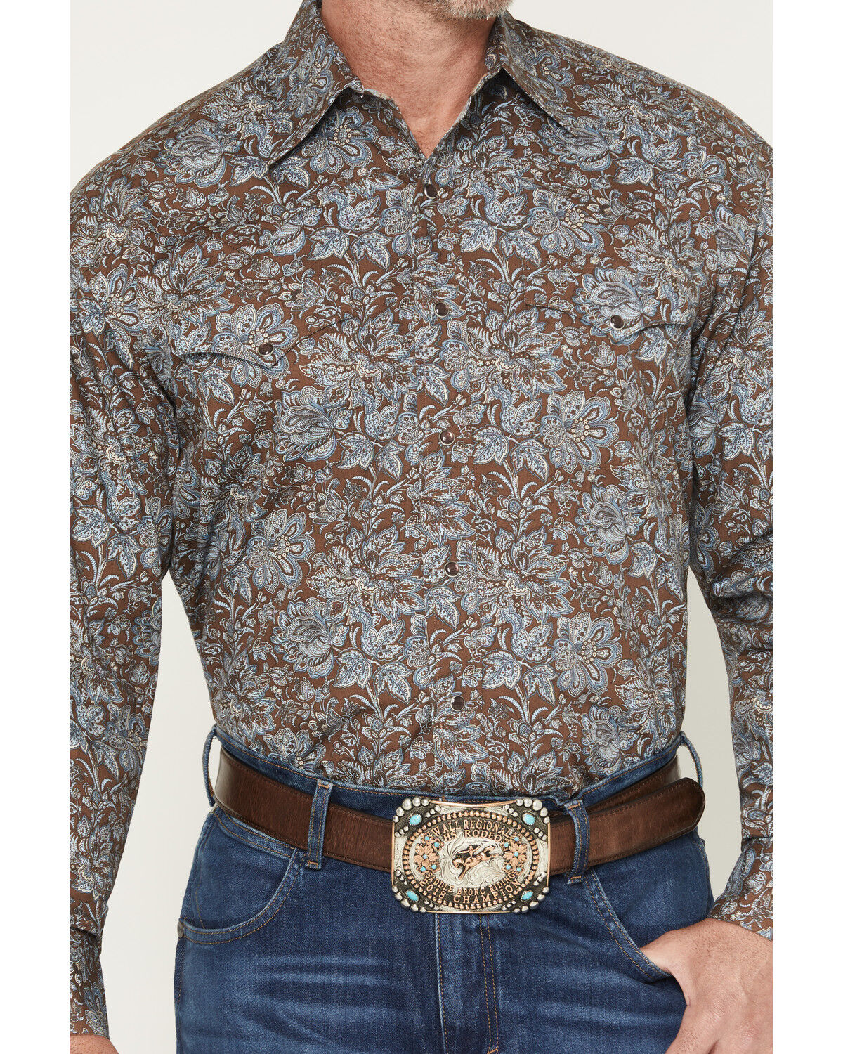 Image #3 - Stetson Men's Floral Paisley Print Long Sleeve Snap Western Shirt, Brown, hi-res