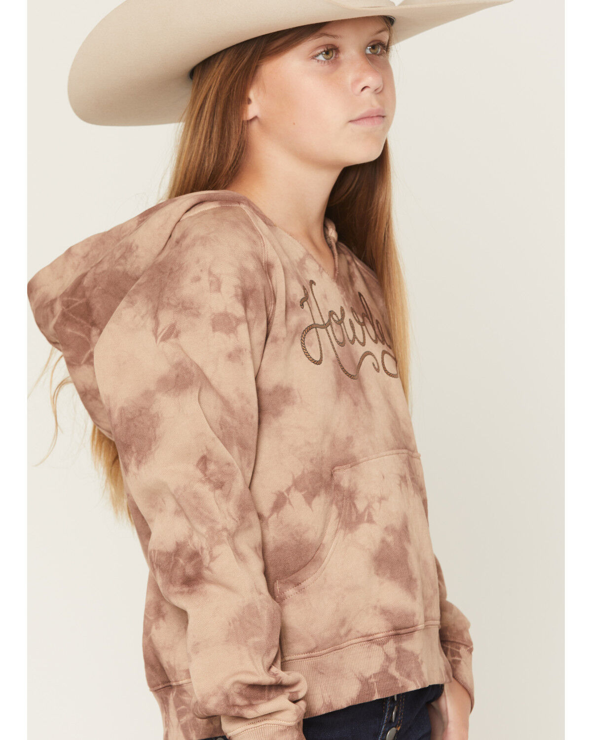 Image #2 - Shyanne Girls' Howdy Graphic Hoodie, Khaki, hi-res