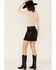 Jolt Women's Black Faux-Leather Slit Mini Skirt, Black, hi-res