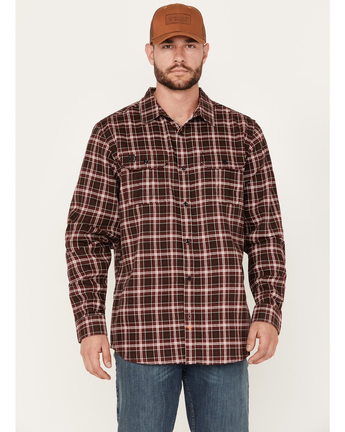 Image #1 - Hawx Men's FR Plaid Print Woven Button-Down Work Shirt, Red, hi-res