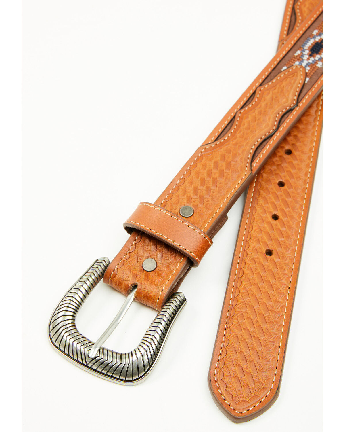 Image #2 - Cody James Men's Chesny Cross-Stitched Western Belt, Brown, hi-res