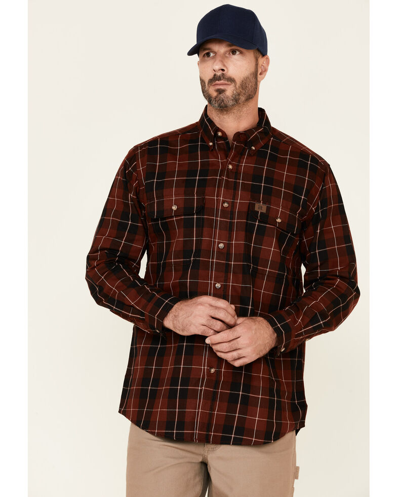 Wrangler Riggs Men's Red Large Plaid Long Sleeve Button-Down Work Shirt , Red, hi-res