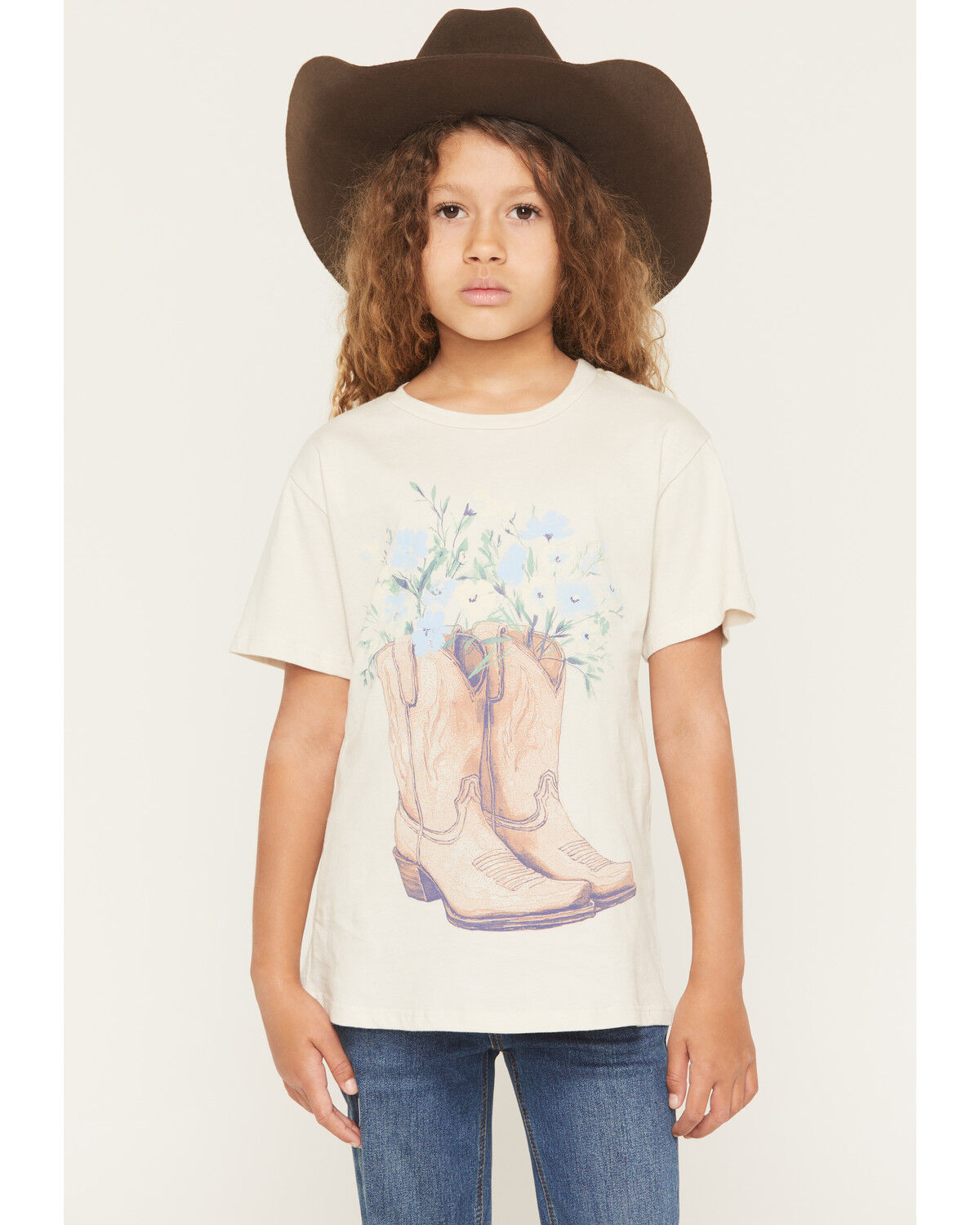 Image #1 - Originality Girls' Floral Boot Short Sleeve Graphic T-Shirt, Off White, hi-res