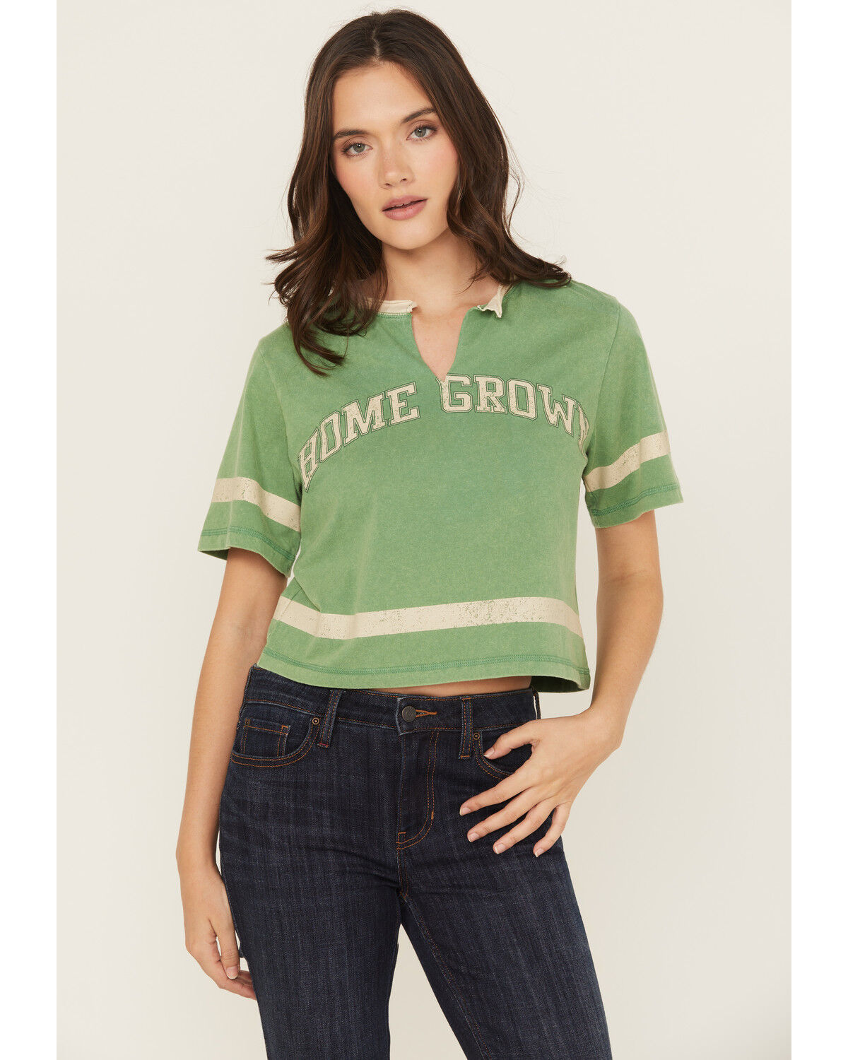 Image #1 - Cleo + Wolf Women's Emmett Homegrown Relaxed Fit Varsity Tee, Green, hi-res