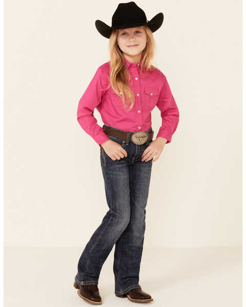 Wrangler Girls' Snap Long Sleeve Western Shirt , Pink