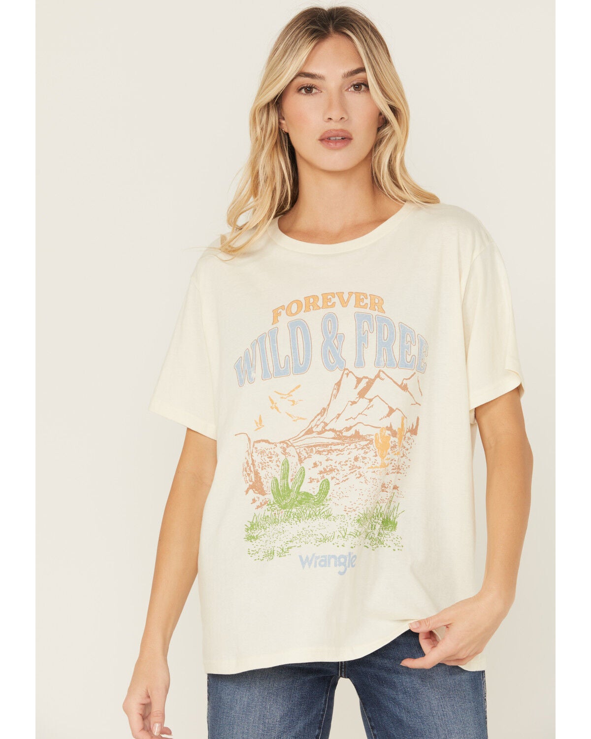 Wrangler Women's Forever Wild & Free Short Sleeve Graphic Tee, White, hi-res