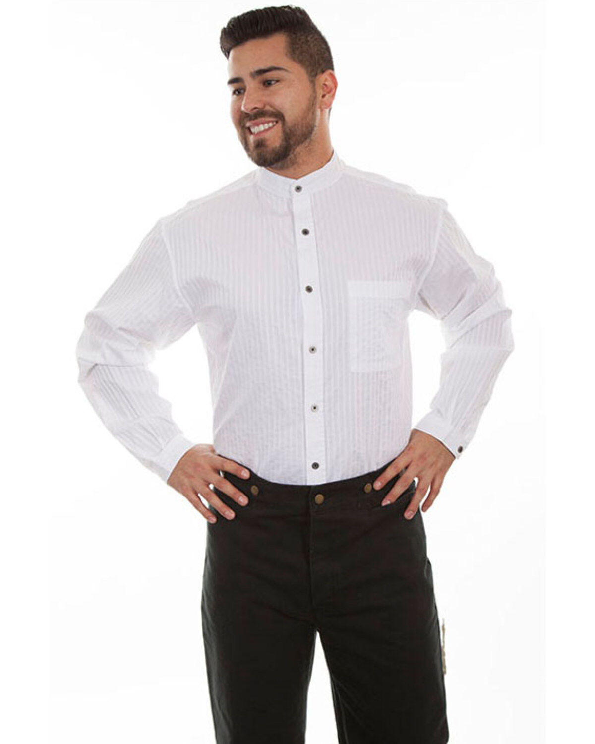 Image #1 - WahMaker By Scully Men's White Striped Button Long Sleeve Western Shirt - Big, White, hi-res