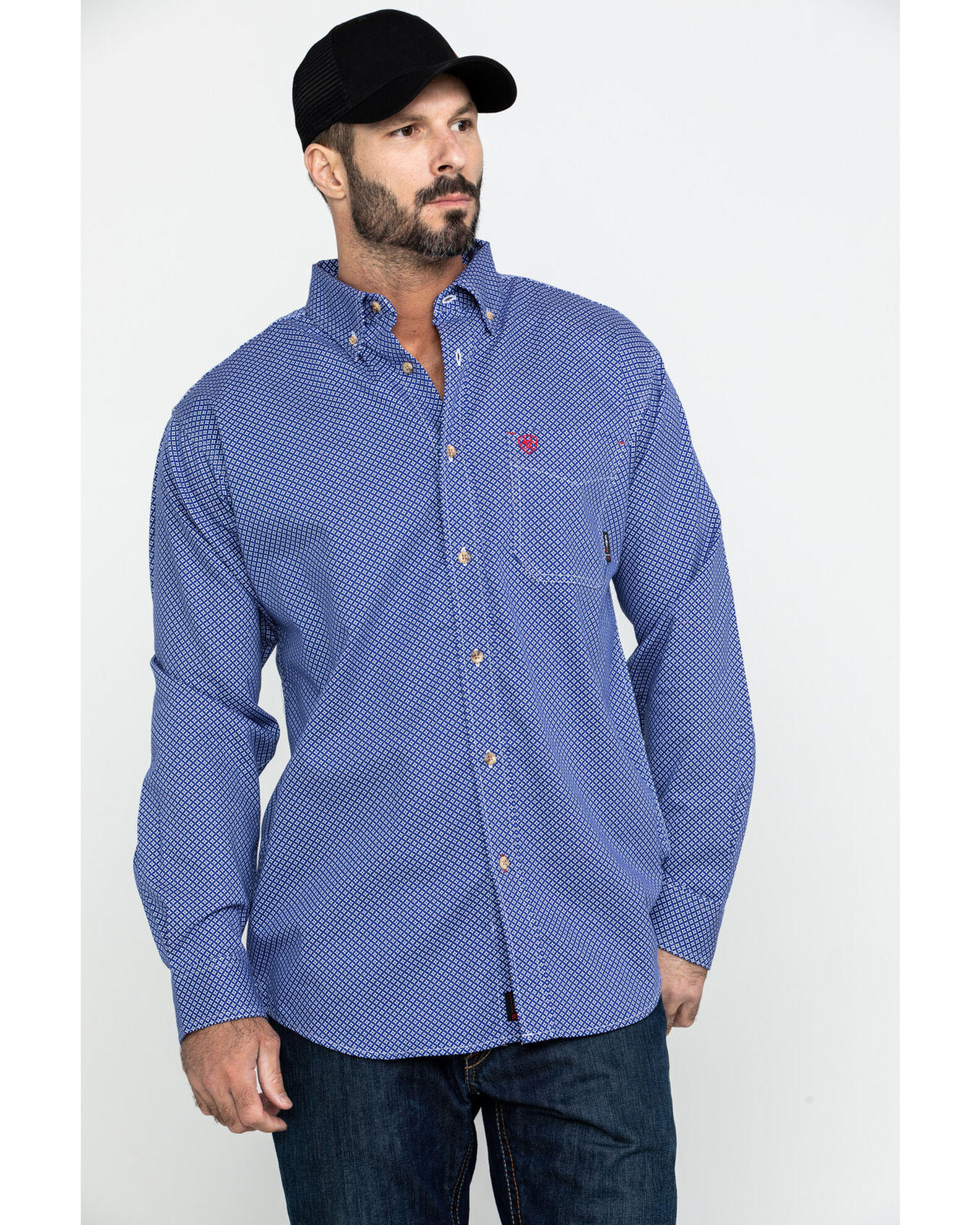 Image #1 - Ariat Men's FR Cobalt Print Liberty Long Sleeve Work Shirt, , hi-res