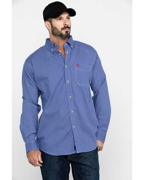Image #1 - Ariat Men's FR Cobalt Print Liberty Long Sleeve Work Shirt, Blue, hi-res