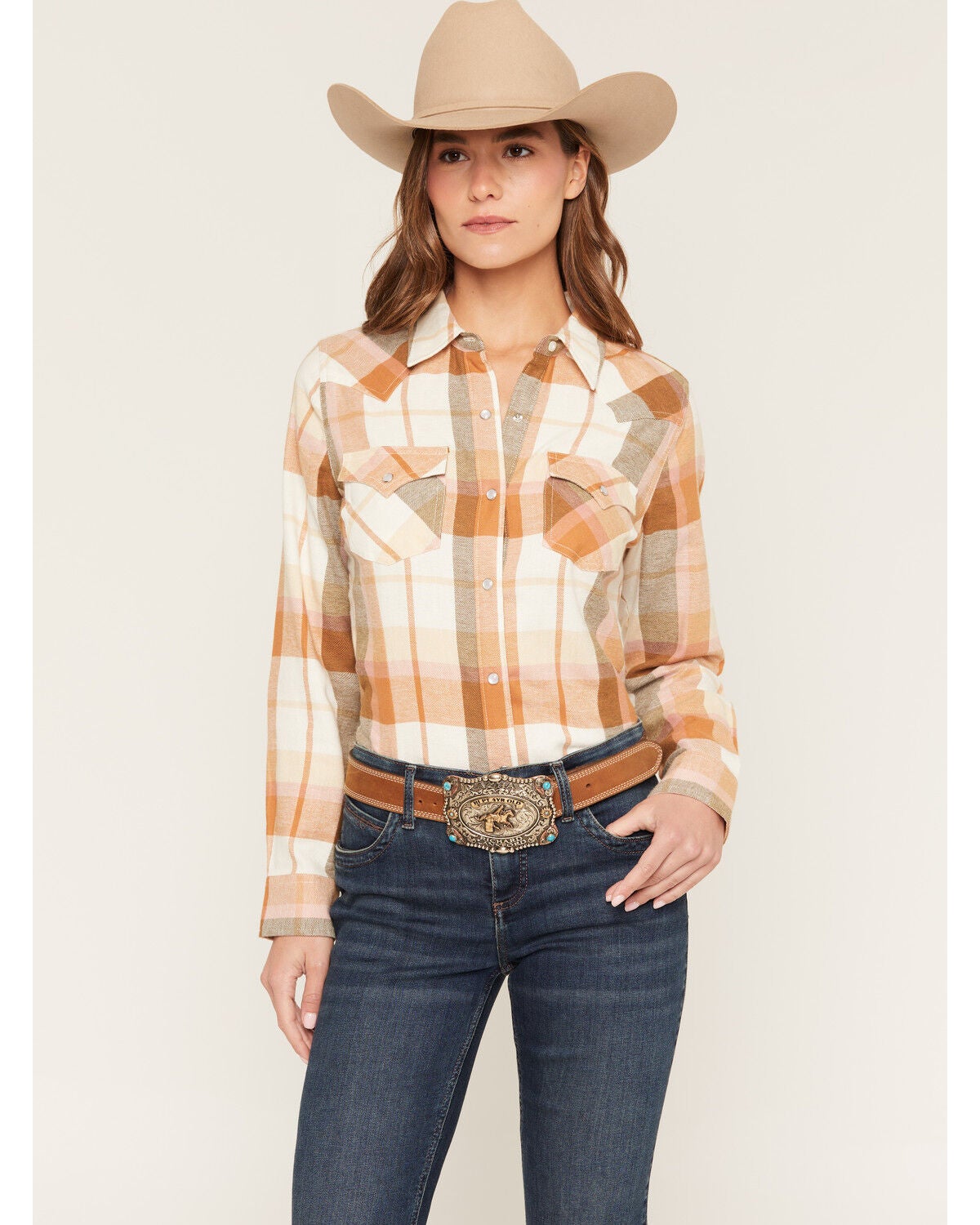 Wrangler Retro Women's Boot Barn Exclusive Plaid Print Long Sleeve Pearl Snap Flannel Shirt, Multi, hi-res