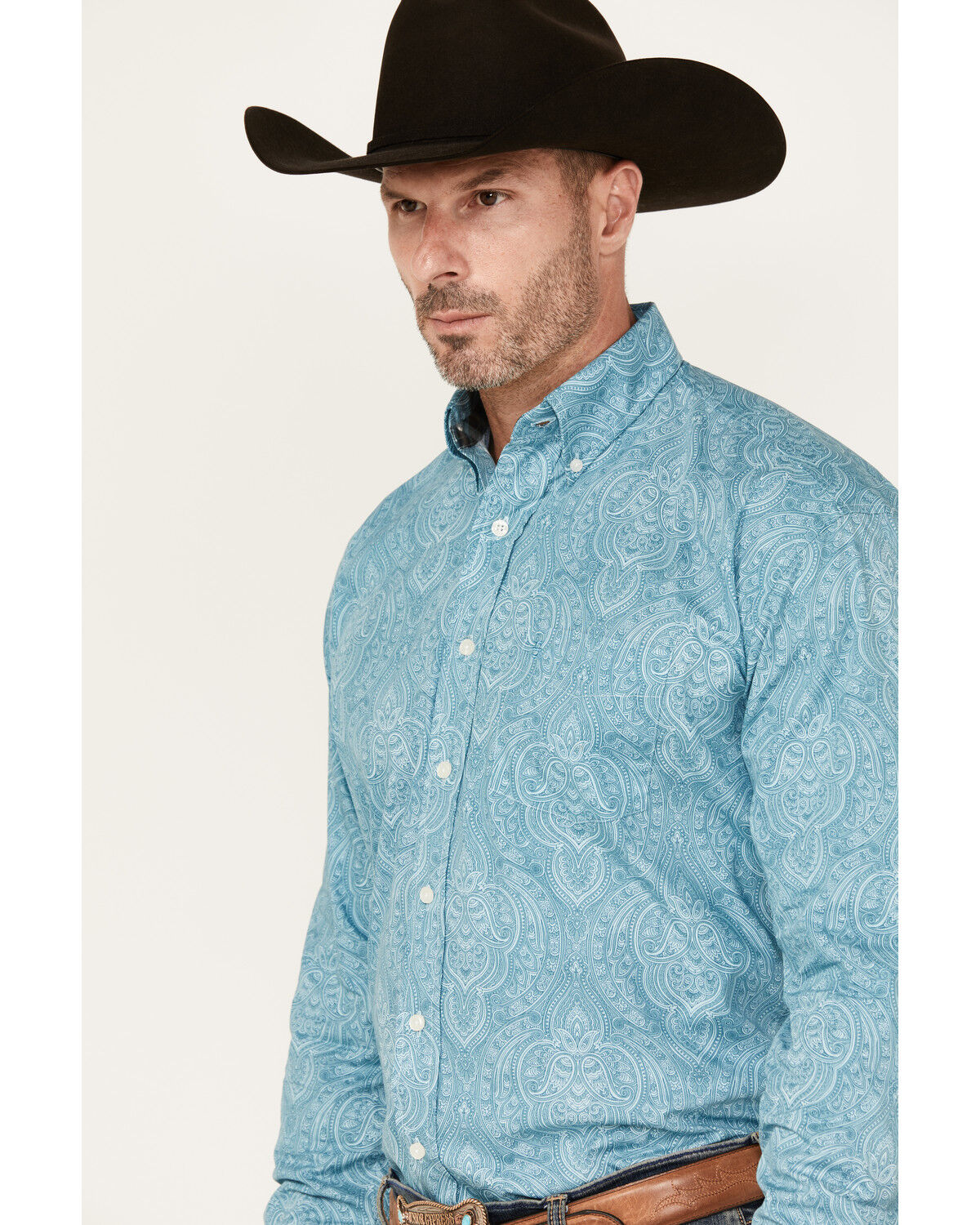 Image #2 - Stetson Men's Paisley Print Long Sleeve Button-Down Western Shirt, Blue, hi-res