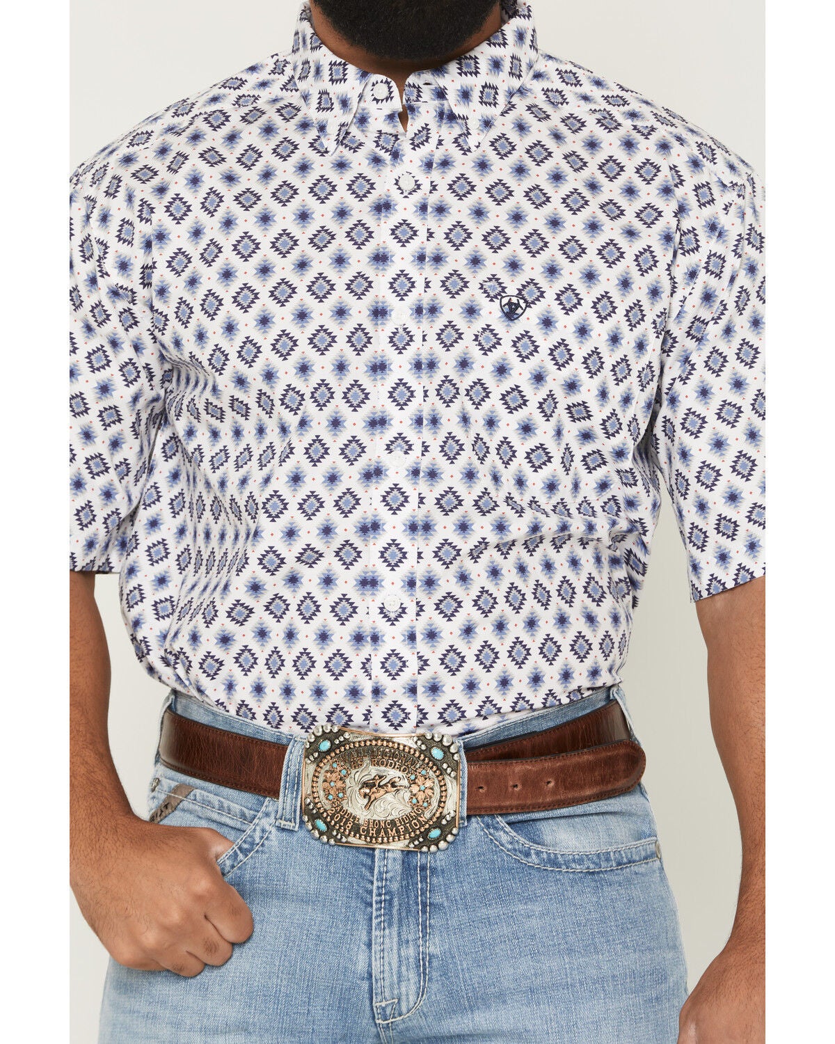 Image #3 - Ariat Men's Baxter Southwestern Print Short Sleeve Button-Down Western Shirt - Tall, White, hi-res