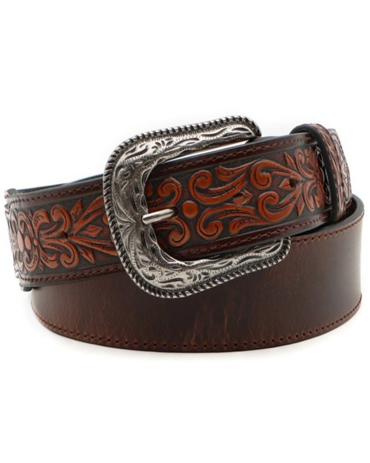 Cody James Men's Floral Tooled Leather Belt, Brown, hi-res