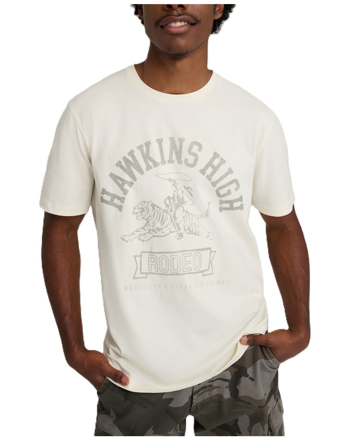Wrangler X Stranger Things Men's Hawkins High Short Sleeve Graphic T-Shirt, White, hi-res
