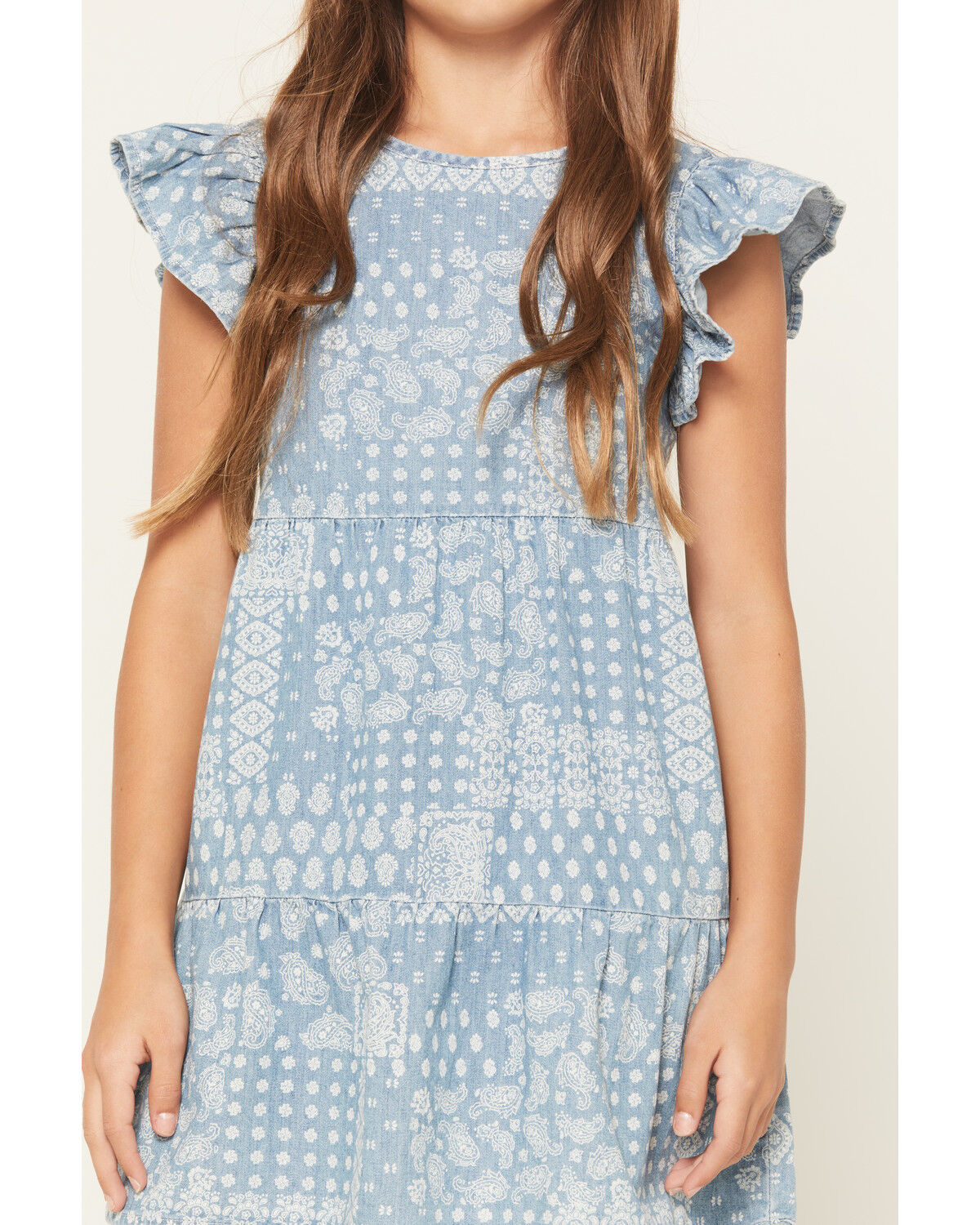 Image #3 - Wrangler Girls' Bandana Print Denim Dress, Blue, hi-res