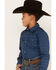Image #2 - Cody James Boys' Prime Time Geo Print Long Sleeve Western Snap Shirt , Dark Blue, hi-res