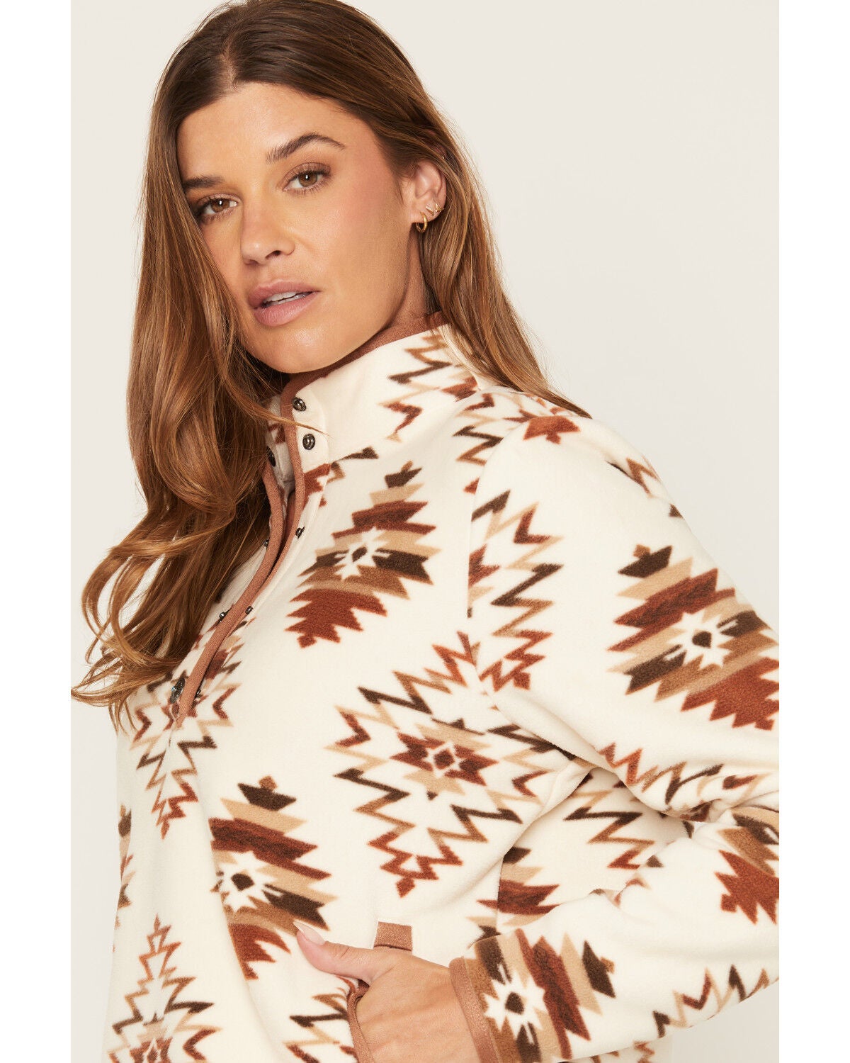 Image #2 - Shyanne Women's Southwestern Print Oversized Polar Fleece Pullover, Natural, hi-res