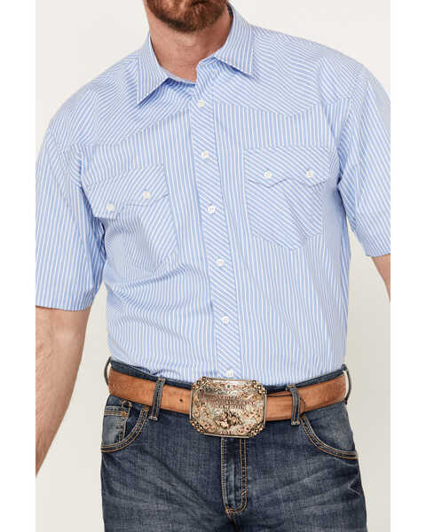 Image #2 - Resistol Men's Weston Striped Print Short Sleeve Button Down Western Shirt, Light Blue, hi-res