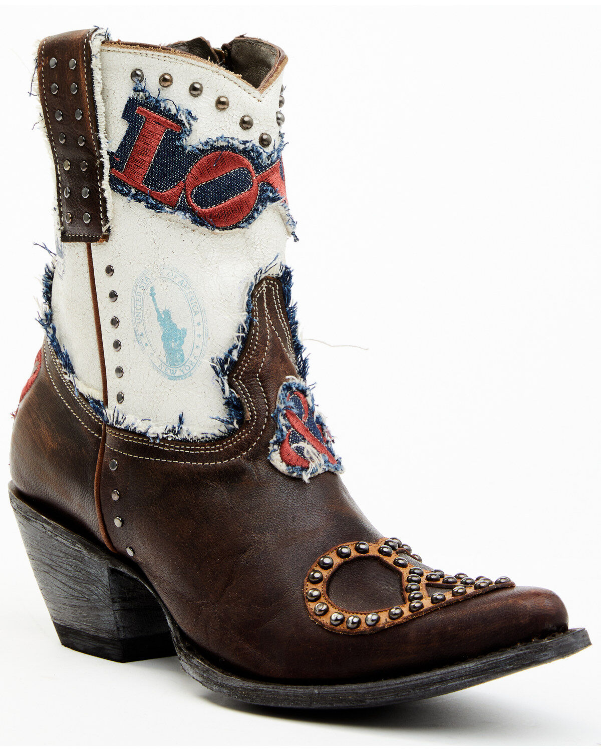 Image #1 - Yippee Ki Yay by Old Gringo Women's Love & Peace Studded Fashion Leather Booties - Pointed Toe, , hi-res