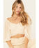 Beyond The Radar Women's Sheer Dot Puff Sleeve Crop Top, Cream, hi-res