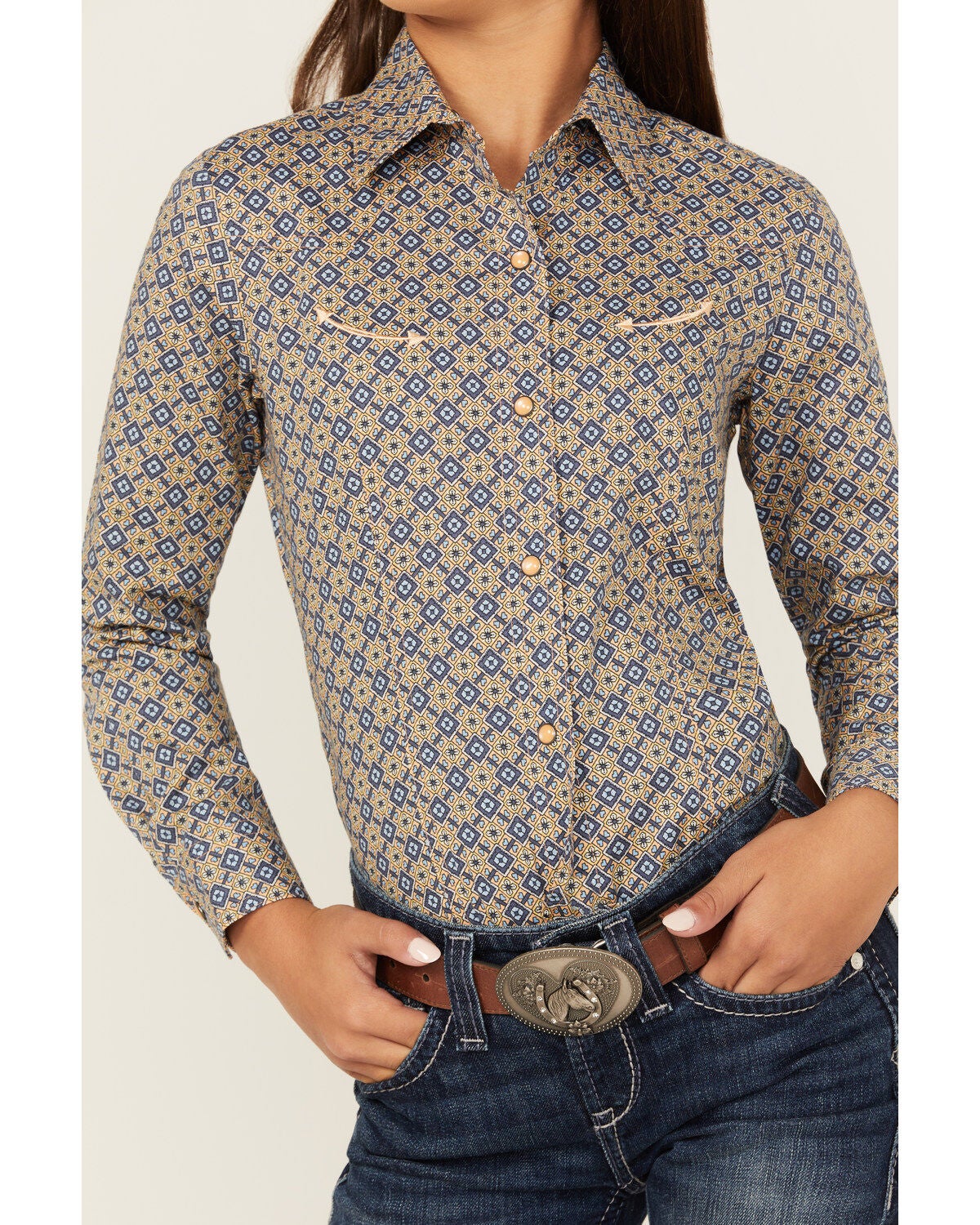Image #3 - Cruel Girl Girls' Geo Print Long Sleeve Snap Western Shirt, , hi-res