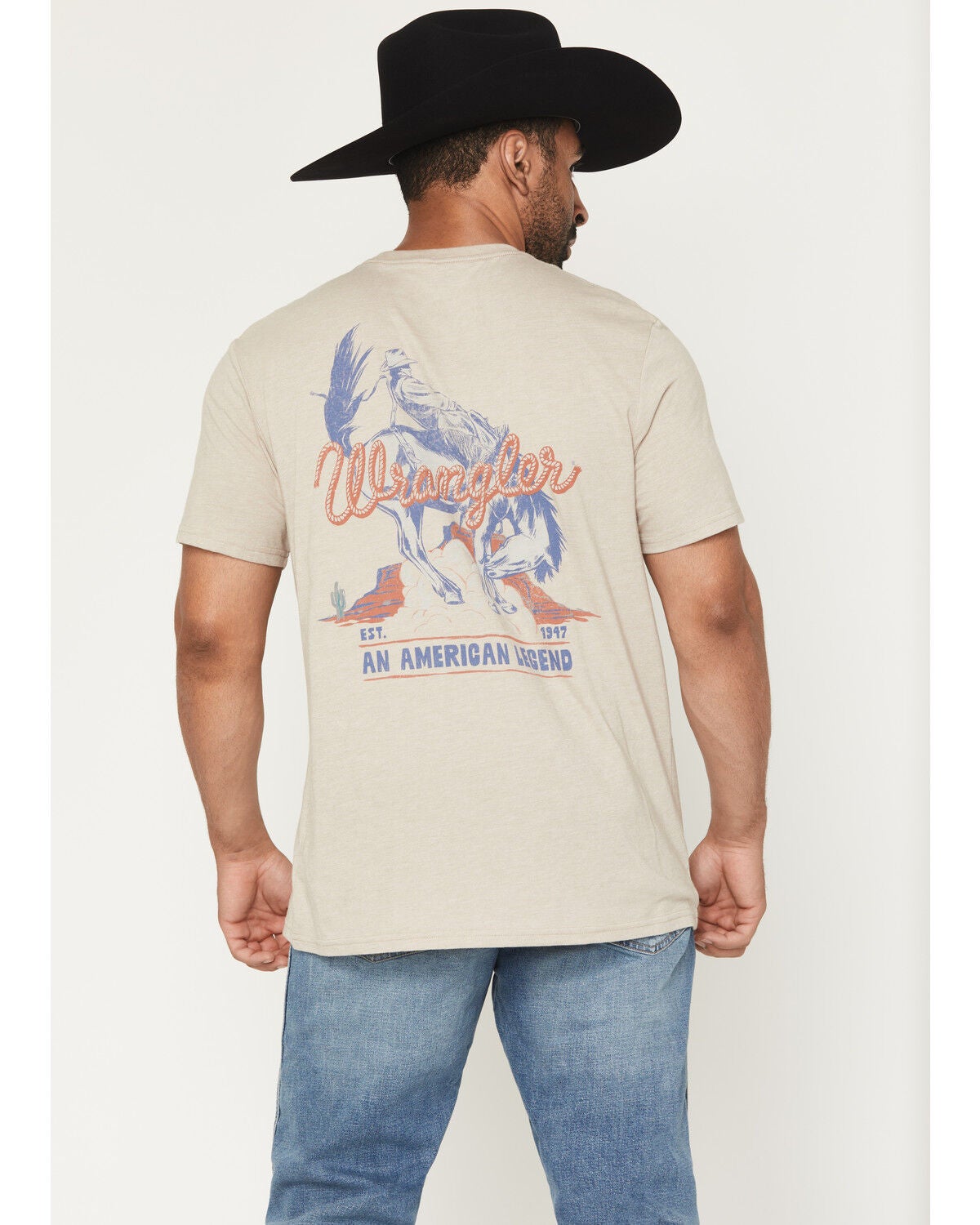 Wrangler Men's American Cowboy Short Sleeve Graphic T-Shirt, Tan, hi-res