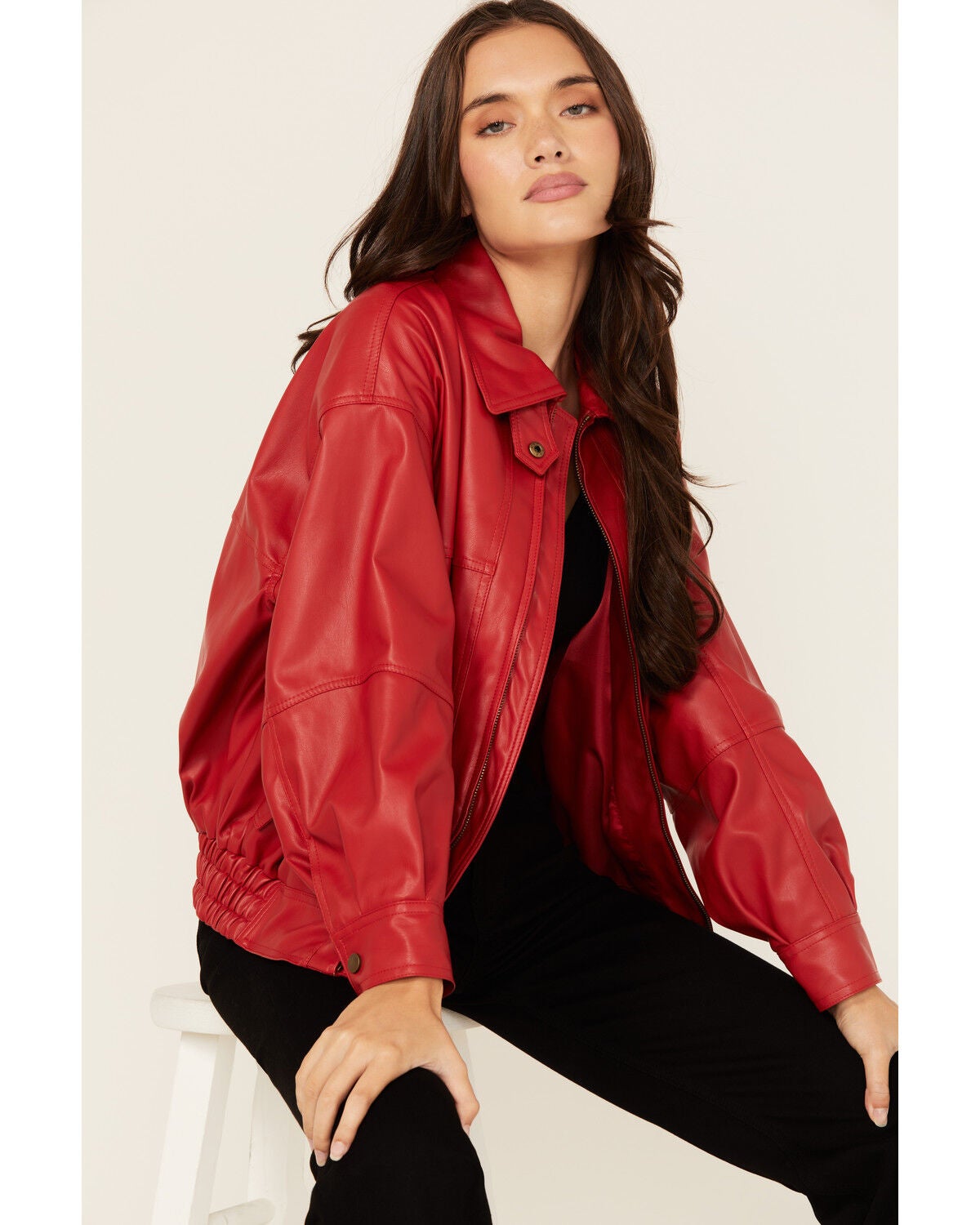 Revel Women's Faux Leather Jacket, Red, hi-res