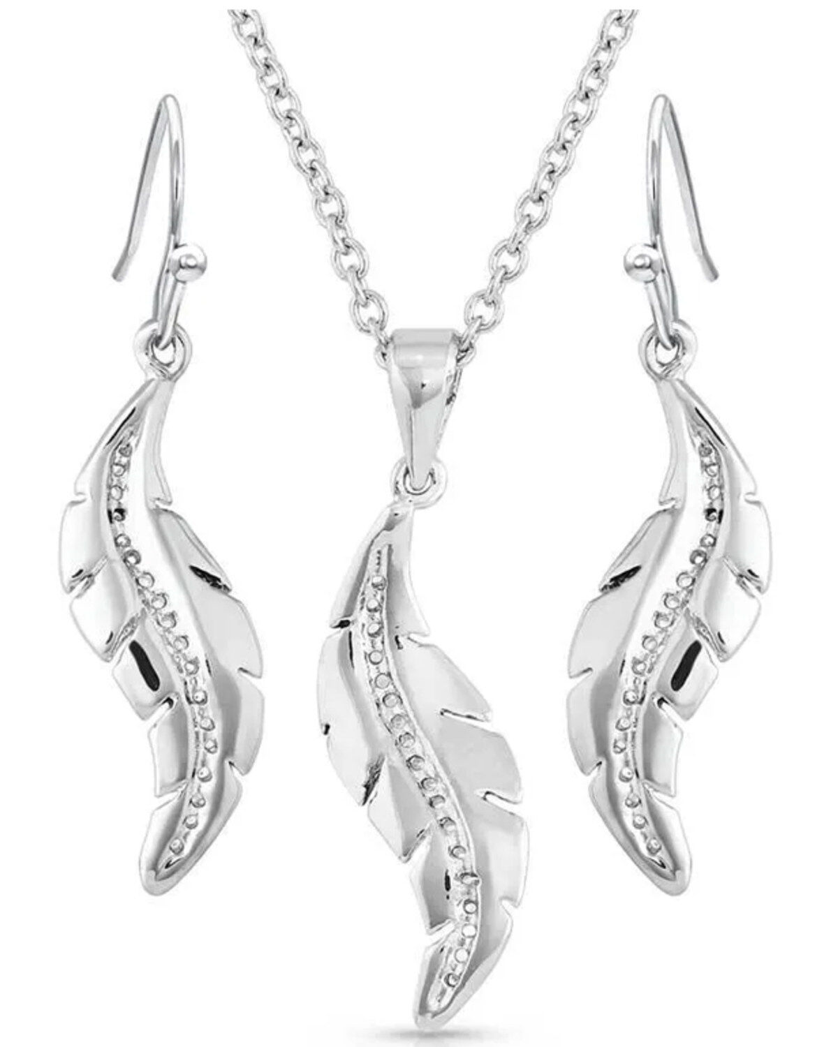 Image #2 - Montana Silversmiths Women's All About The Curve Feather Jewelry Set - 2 Piece, Silver, hi-res