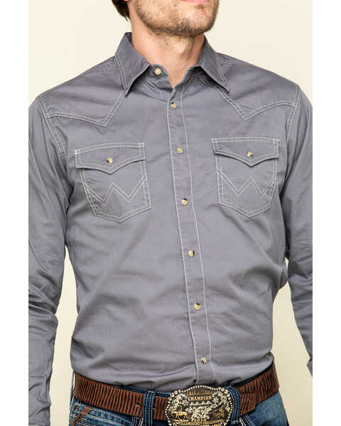 Wrangler Retro Men's Premium Grey Solid Long Sleeve Western Shirt