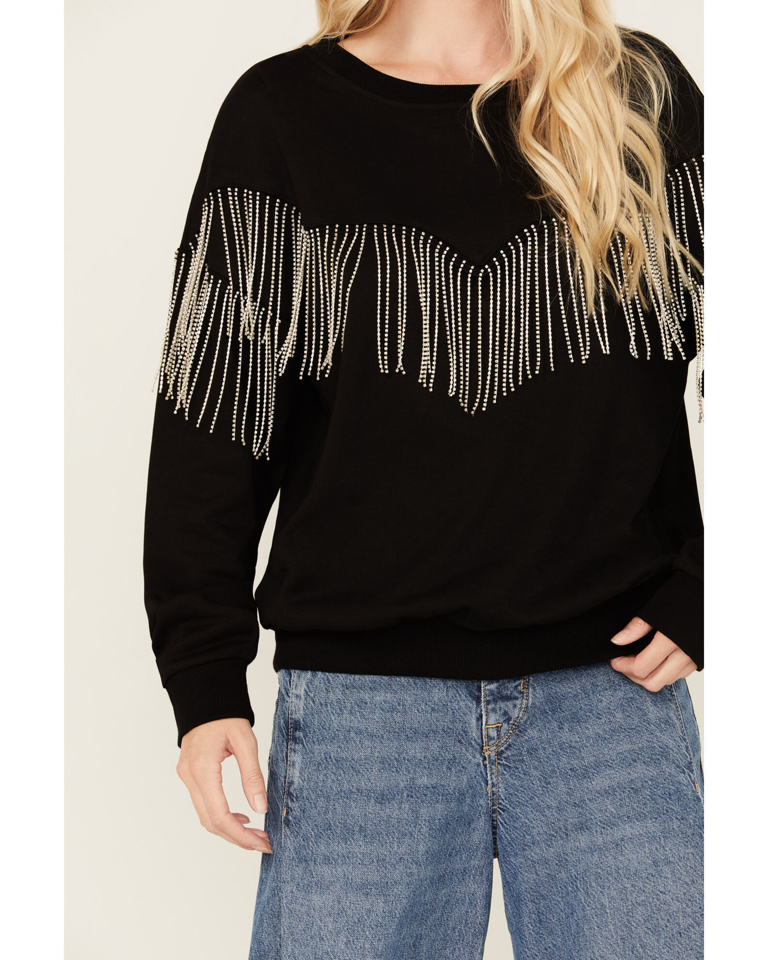 Black best sale fringe sweatshirt