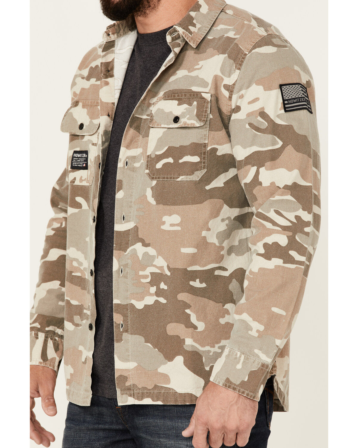 Image #3 - Howitzer Men's Armory Camo Print Long Sleeve Button-Down Shirt, Cream/brown, hi-res