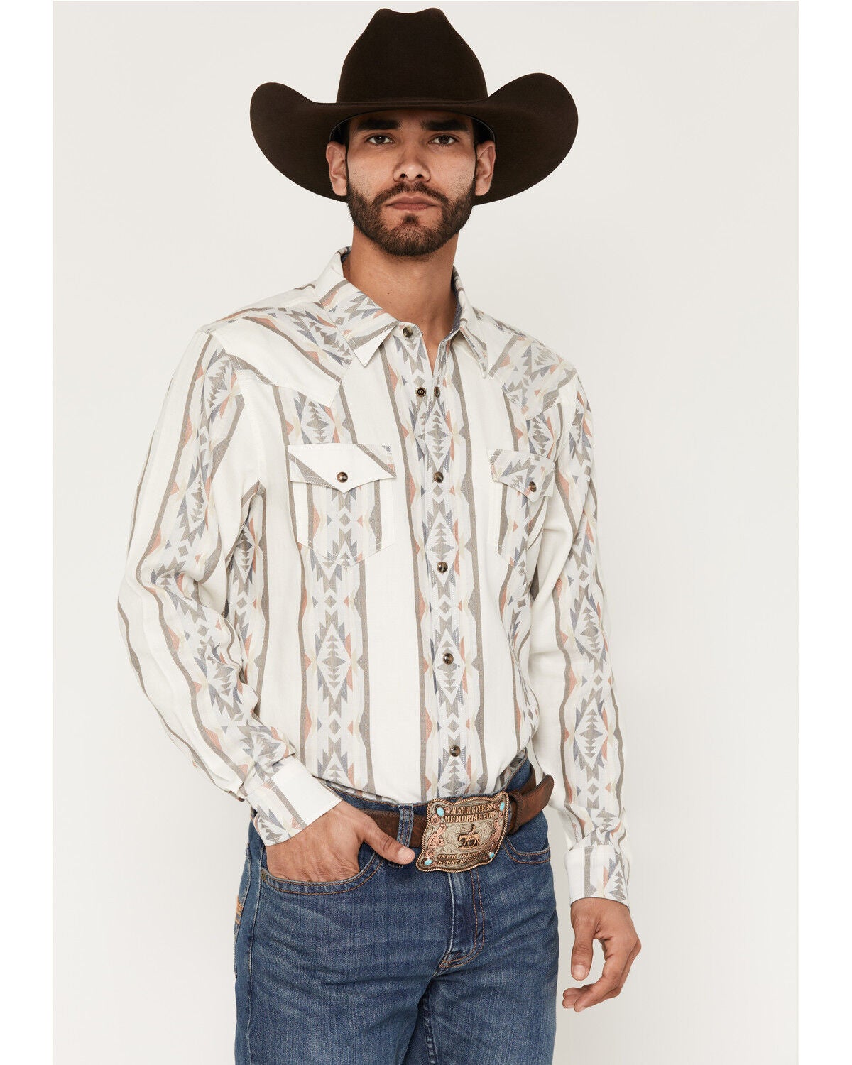 Cody James Men's Cowboy Boogie Southwestern Stripe Print Long Sleeve Snap Western Shirt - Tall, Ivory, hi-res