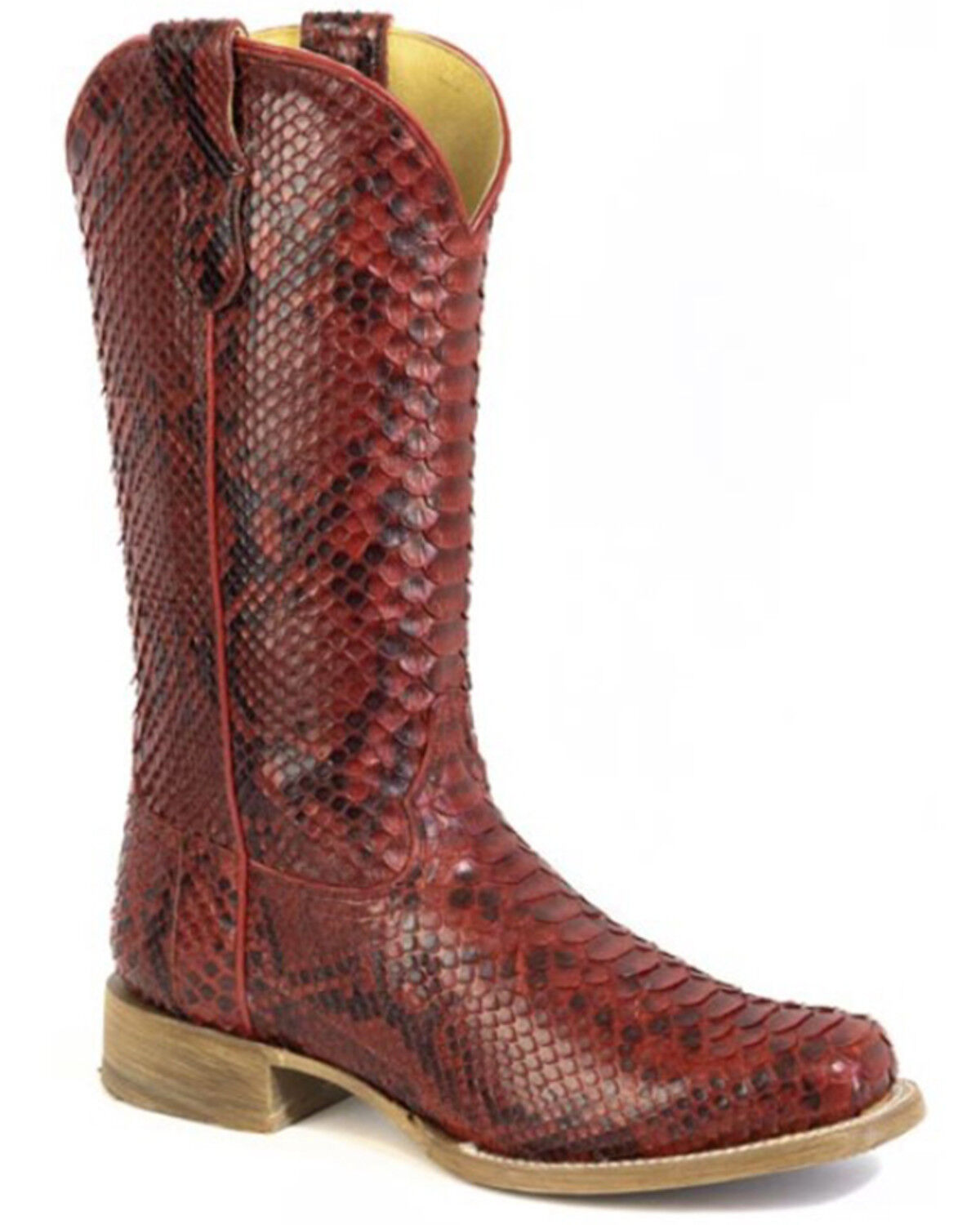 Image #1 - Roper Women's Fire Red Exotic Python Western Boots - Square Toe, Red, hi-res