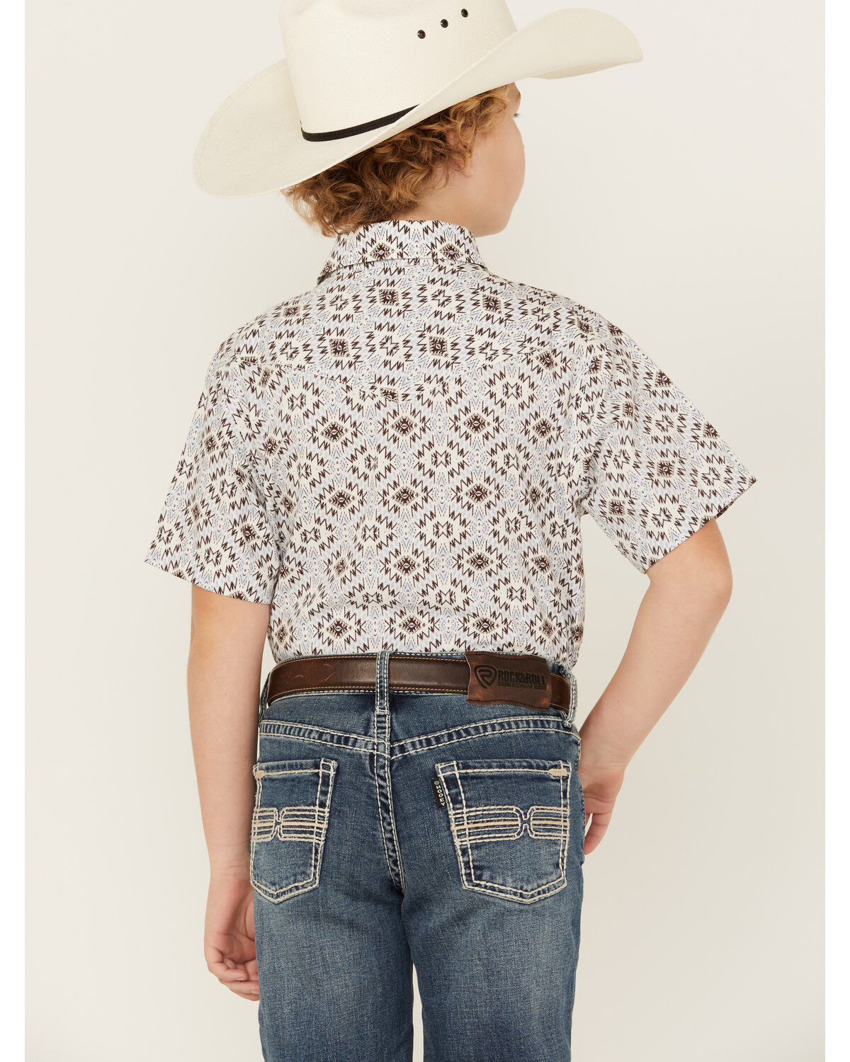 Image #4 - Cody James Boys' High Plains Southwestern Print Short Sleeve Snap Western Shirt, Light Blue, hi-res