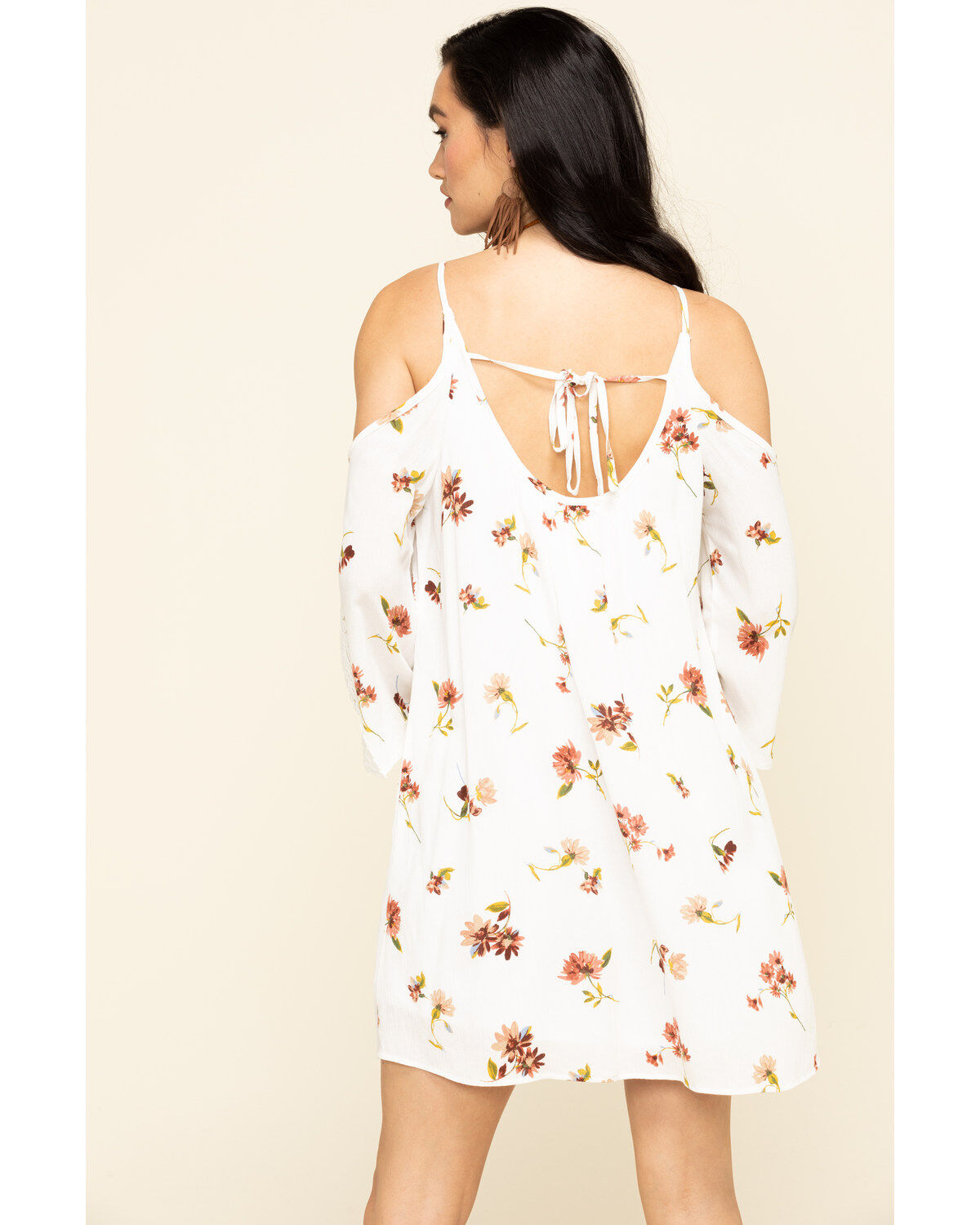 Image #2 - Nikki Erin Women's Ivory Floral Cold Shoulder Shift Dress, , hi-res