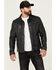 Mauritius Leather Men's Goeff Blue Lamb Leather Zip-Front Trucker Jacket , Blue, hi-res