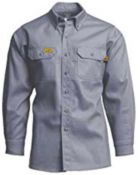 Image #1 - Lapco Men's FR Solid Long Sleeve Button Down Uniform Shirt , Grey, hi-res