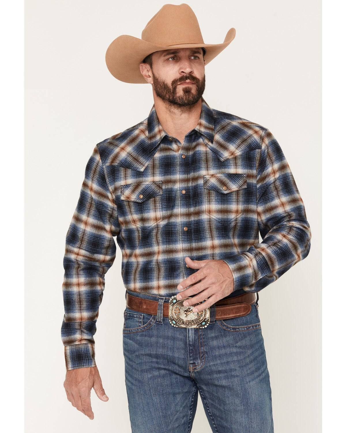 Cody James Men's Sequoia Plaid Print Long Sleeve Snap Flannel Shirt, Blue, hi-res