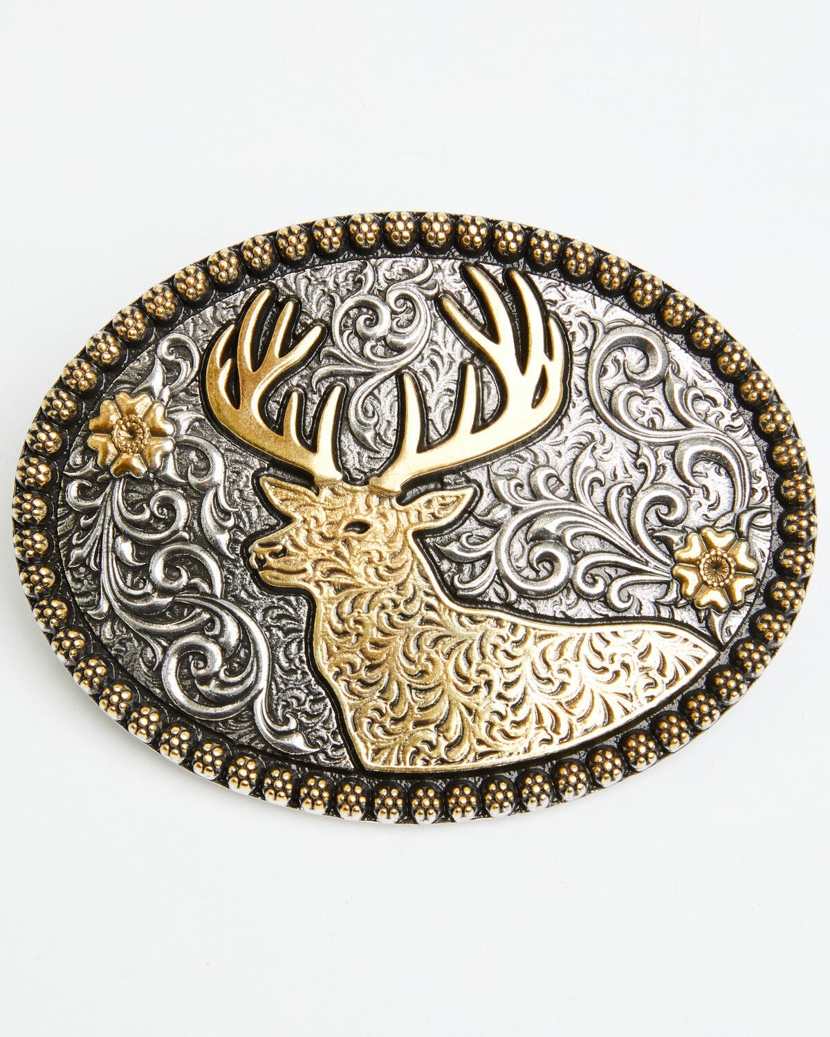 Image #1 - Cody James Men's Scroll Work Deer Belt Buckle, Silver, hi-res