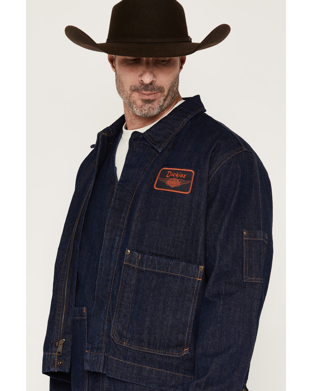 Image #4 - Dickies X Harley Davidson Men's Dark Wash Embroidered Zip-Up Denim Jacket, Dark Wash, hi-res