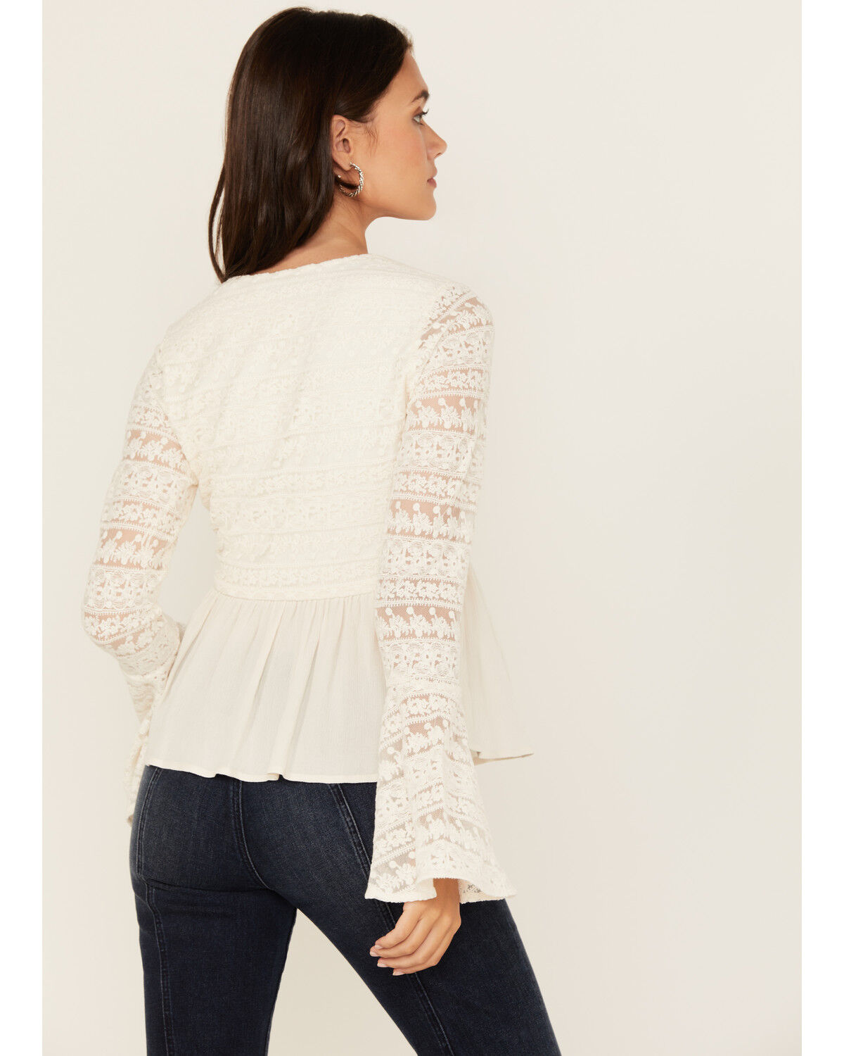 Image #4 - Shyanne Women's Lace Long Sleeve Button-Down Shirt, Off White, hi-res