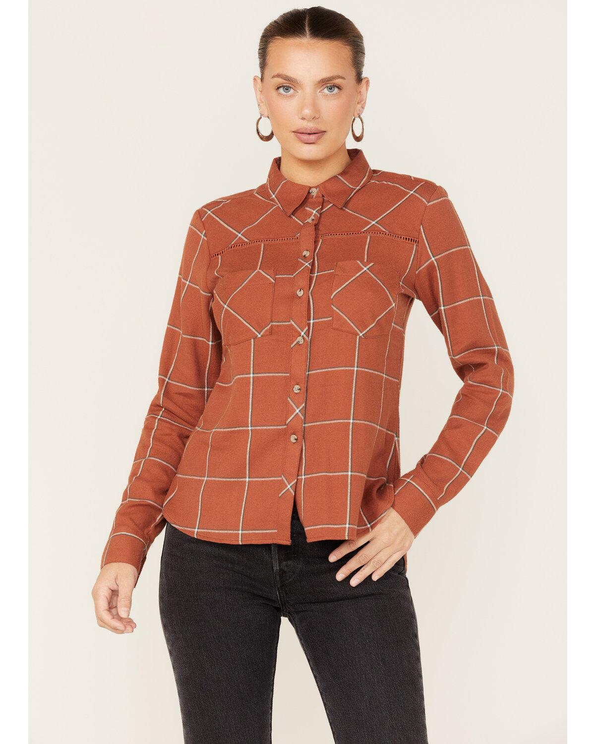 Image #1 - Shyanne Women's Plaid Print Long Sleeve Flannel Button-Down Shirt, Chestnut, hi-res
