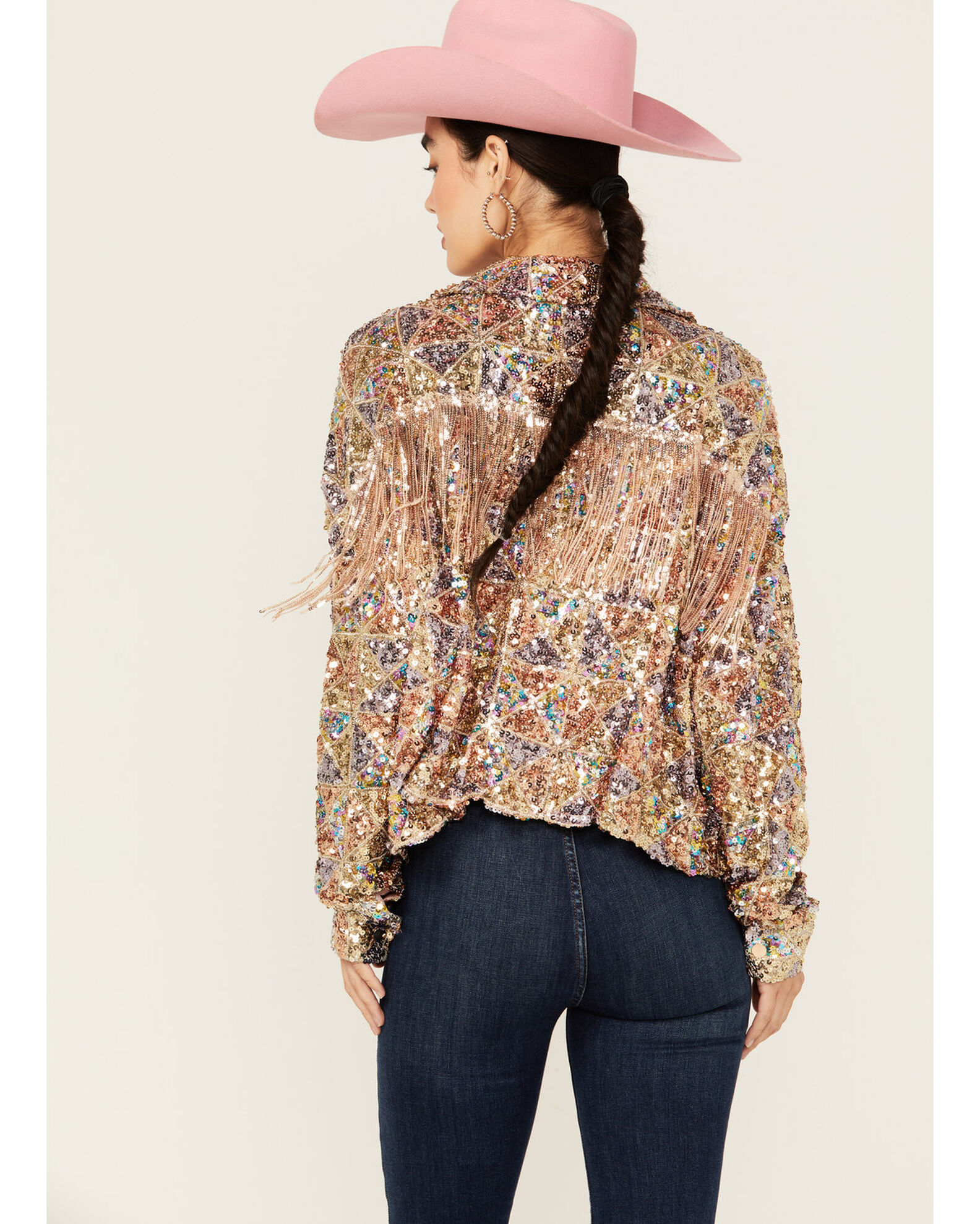 Miss Me Women's Sequins Fringe Yoke Jacket