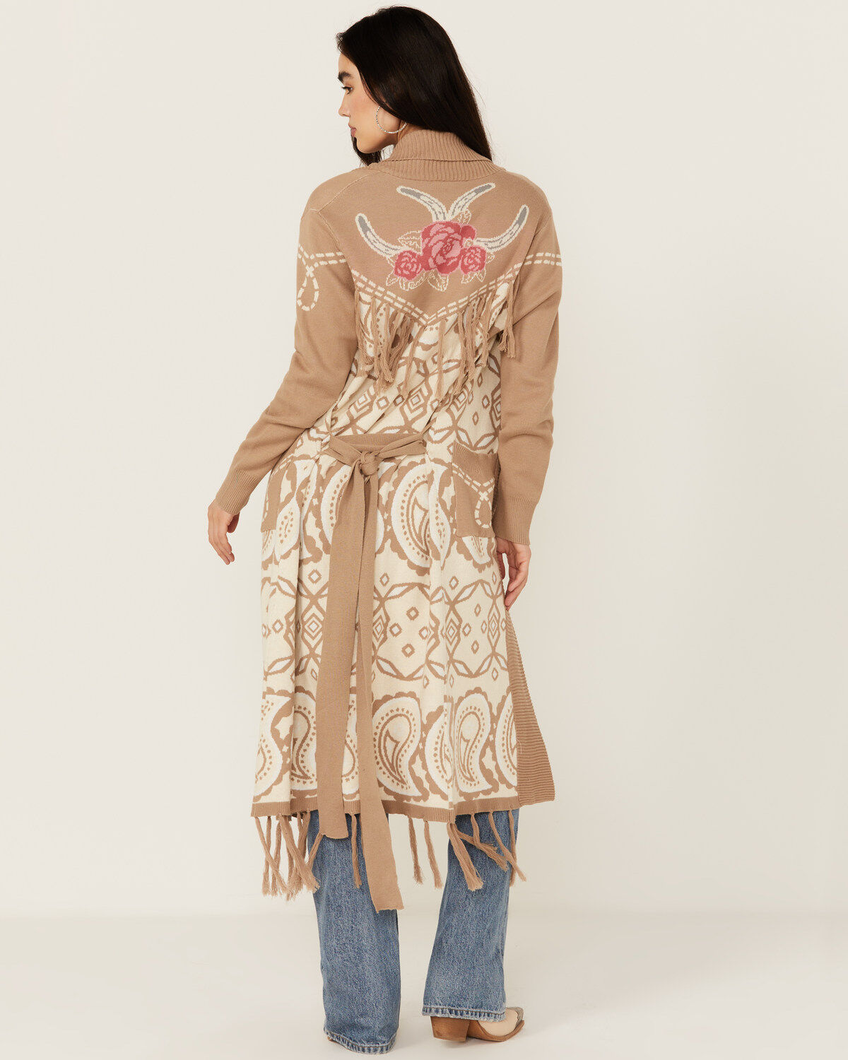 Image #4 - Panhandle Women's Paisley Rose Cardigan, Beige, hi-res