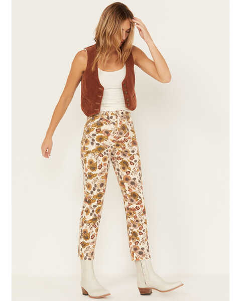 Image #1 - Cleo + Wolf Women's Country Garden Floral Print High Rise Bootcut Jeans, Cream, hi-res