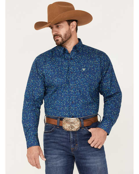 Ariat Men's Benji Floral Print Button Down Western Shirt , Blue, hi-res