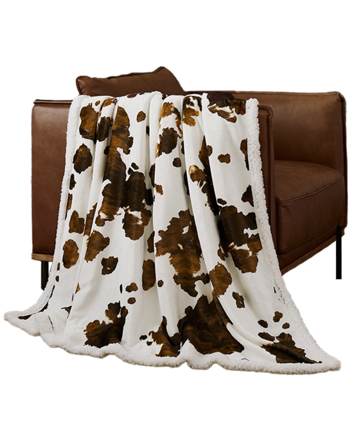 HiEnd Accents Elsa Cowhide Campfire Sherpa Throw, Brown, hi-res
