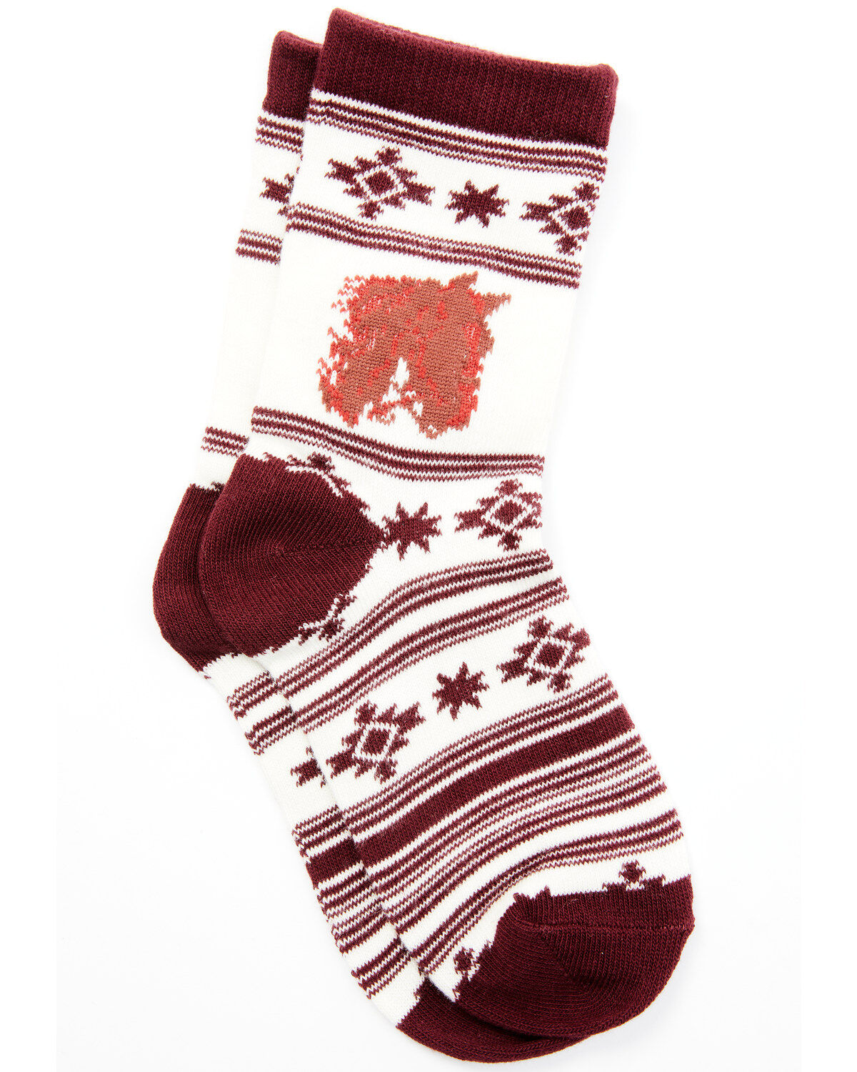 Image #1 - Shyanne Girls' Southwestern Horse Knit Crew Socks, Multi, hi-res
