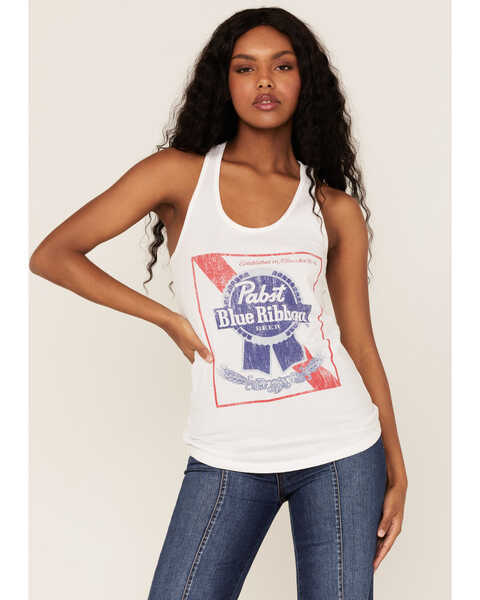 PBR Women's Pabst Blue Ribbon Graphic Tank Top, White, hi-res
